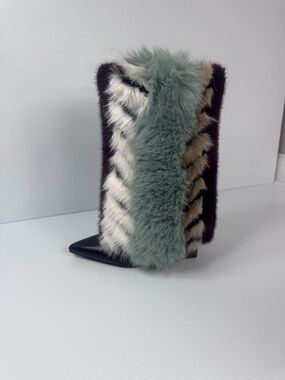 AKIRA Briash Blue Multi Faux Fur Statement Boots Size 6.5 NIB $139 Retail